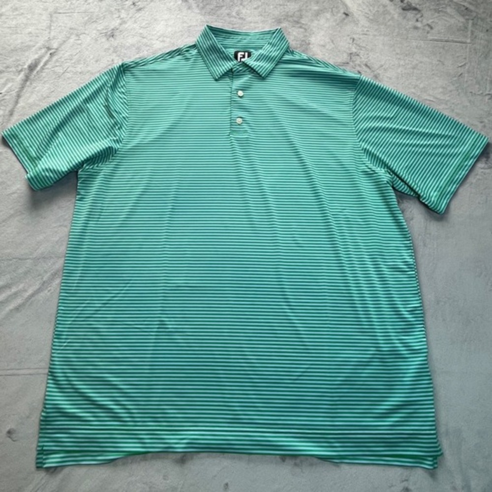 FootJoy Polo Shirt Mens XL Green Striped Performance Short Sleeve Golf Top - Picture 2 of 6